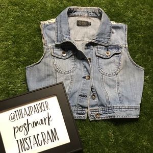 Ci Sono Vintage Lace Denim Jean Vest Boho L